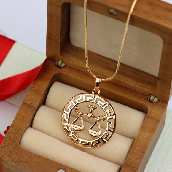 "Libra Zodiac Sign Rose Gold Pendant in Gold Plated Brass, XPPT1334 - Picture 10 of 13